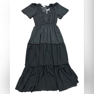 Black Layered Goth Wednesday Adams Maxi Dress NWT